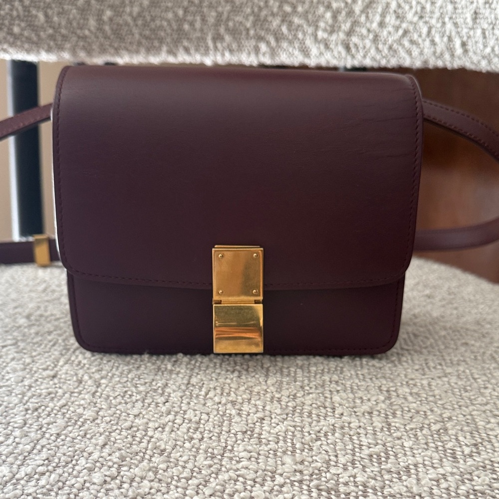 Celine Deep Burgundy Crossbody Bag with Gold Clasp